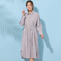 【手洗いOK】ストライプ・フロントタックシャツワンピース