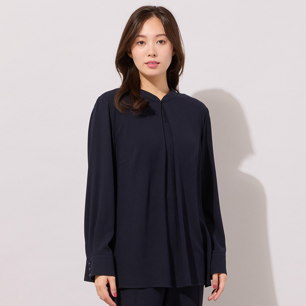 【手洗いOK・セットアップ対応】フロントタック・スタンドカラーブラウス