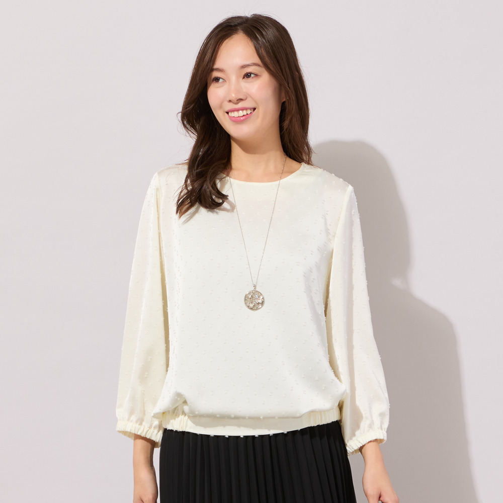 【手洗いOK】ドビーサテン・ギャザーブラウス