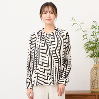 【手洗いOK】幾何プリント・3Wayブルゾンブラウス