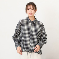 【手洗いOK】シズルチェック・バルーンヘムブラウス