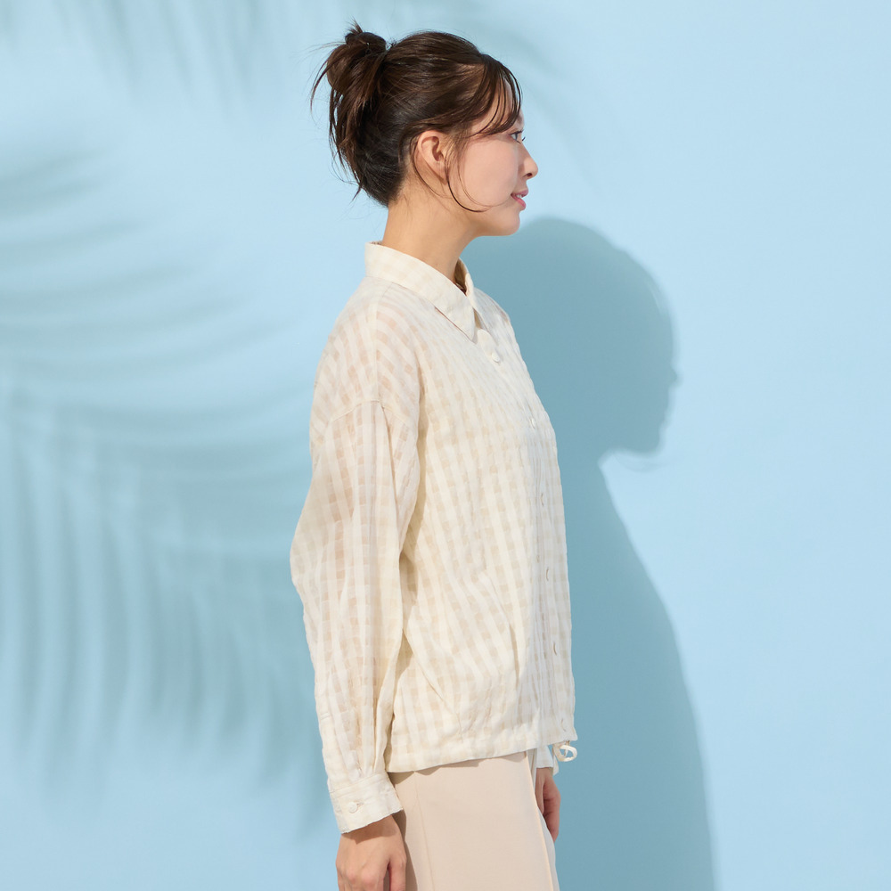 【手洗いOK】シズルチェック・バルーンヘムブラウス1