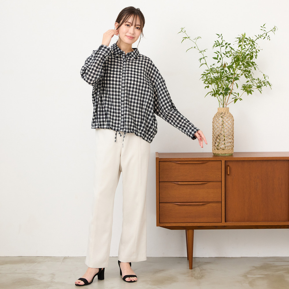 【手洗いOK】シズルチェック・バルーンヘムブラウス12