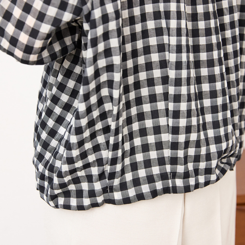 【手洗いOK】シズルチェック・バルーンヘムブラウス14