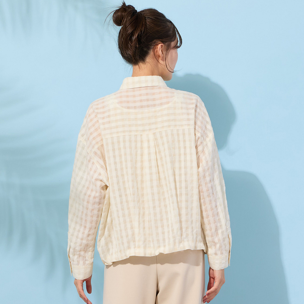 【手洗いOK】シズルチェック・バルーンヘムブラウス2