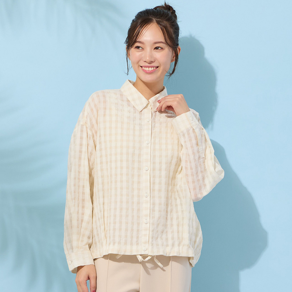 【手洗いOK】シズルチェック・バルーンヘムブラウス1