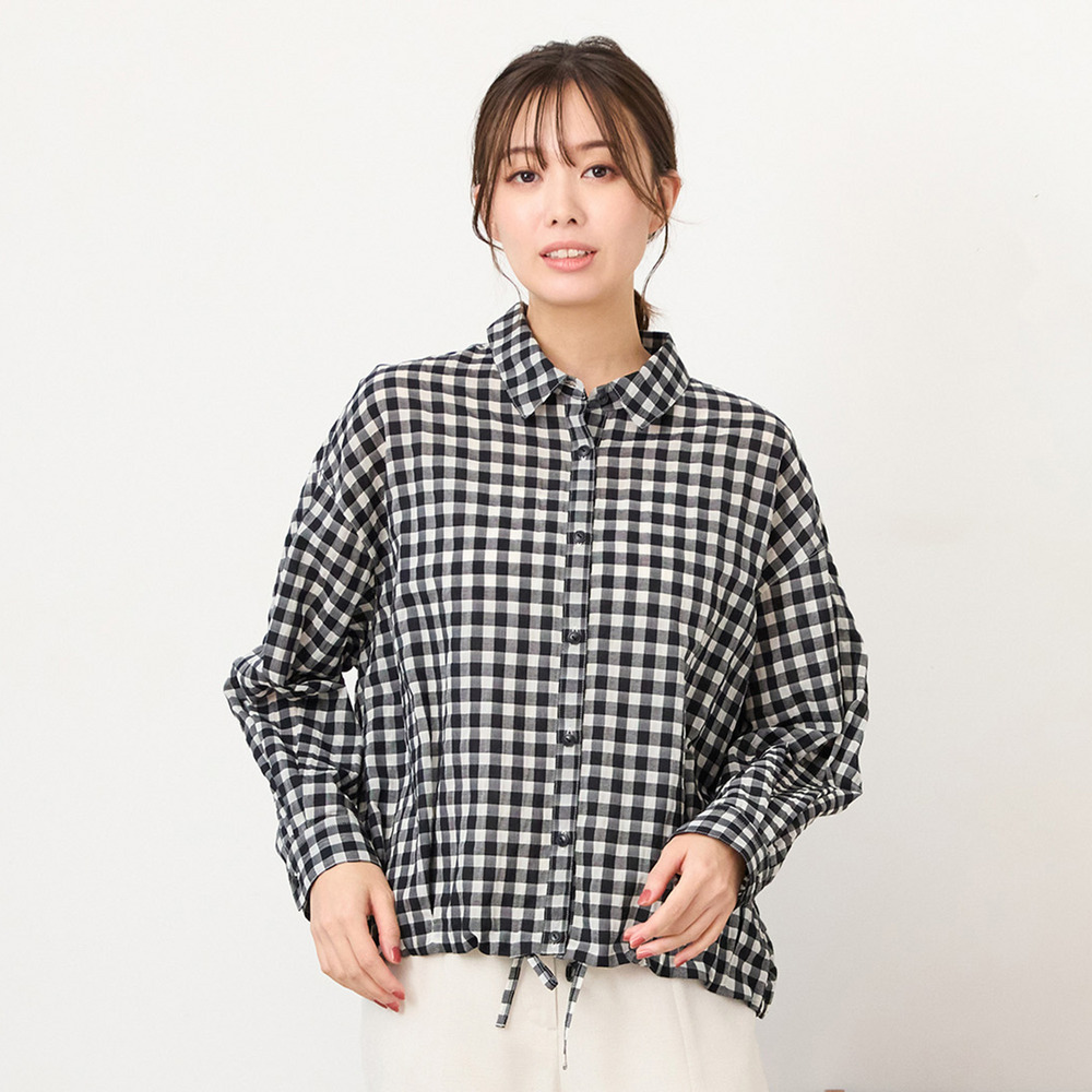 【手洗いOK】シズルチェック・バルーンヘムブラウス1