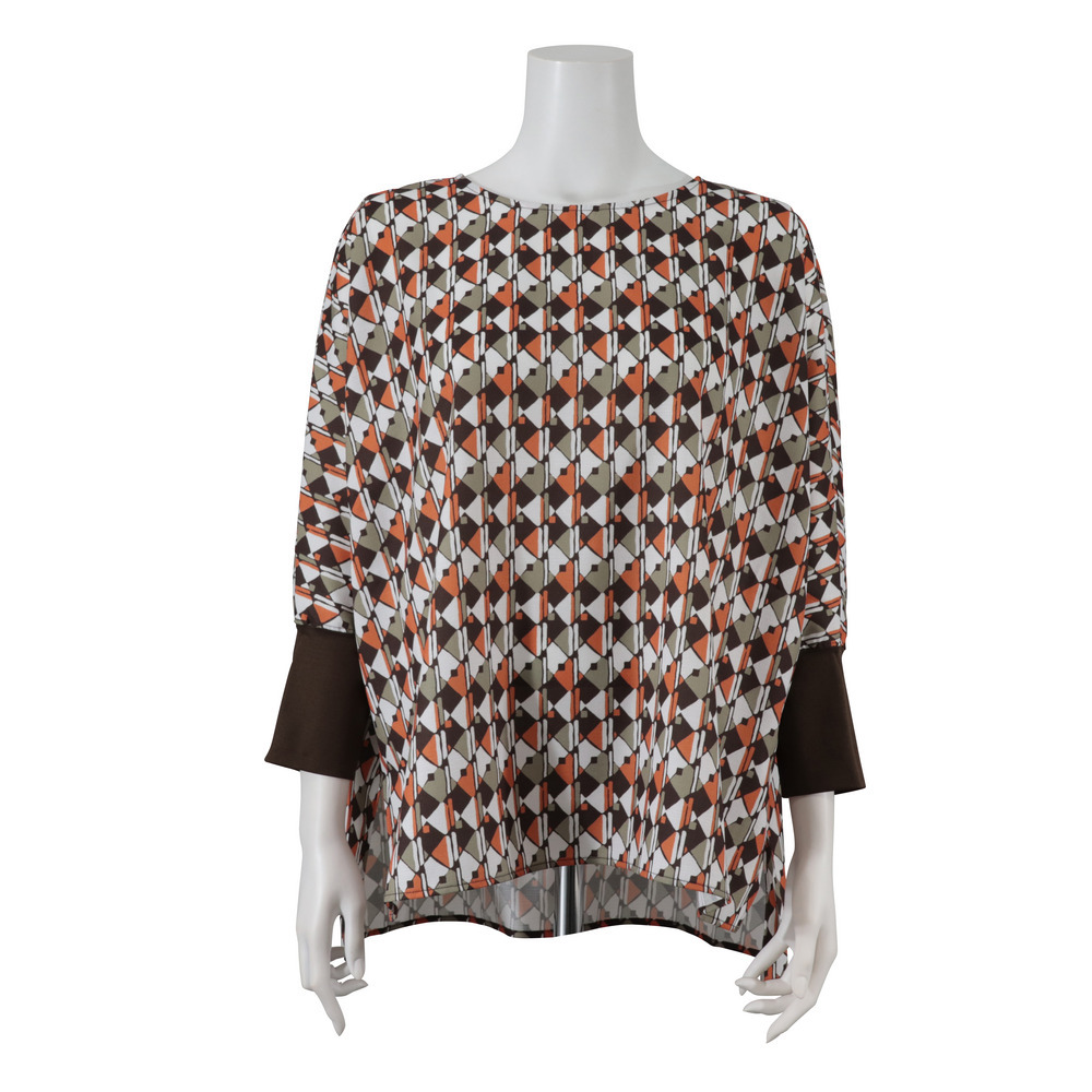 【手洗いOK】ドルマンスリーブ・幾何プリントブラウス