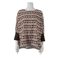 【手洗いOK】ドルマンスリーブ・幾何プリントブラウス