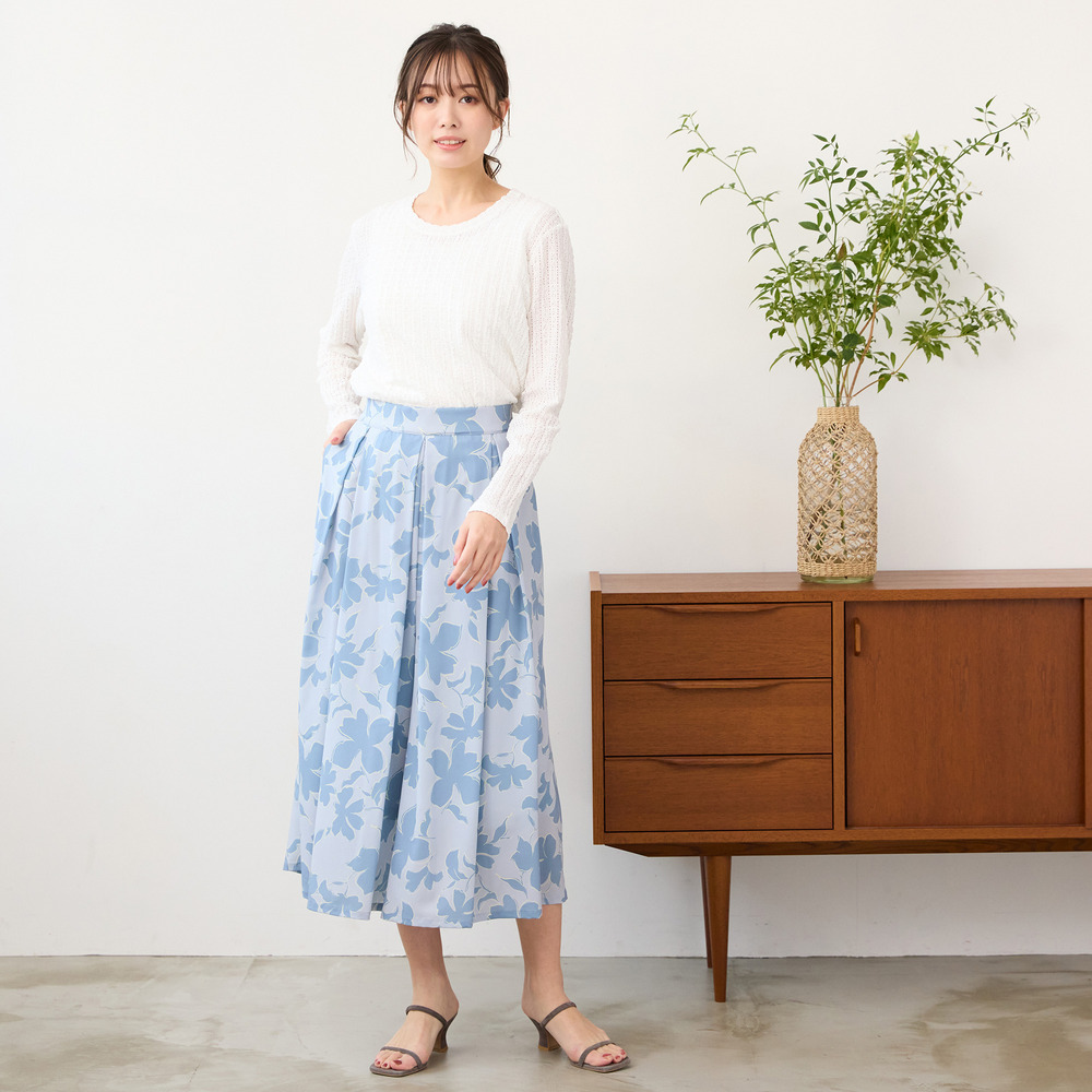 【手洗いOK・セットアップ対応】フラワープリントキュロットパンツ