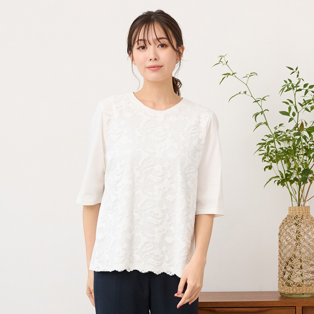 【手洗いOK】フロントレースカットソー