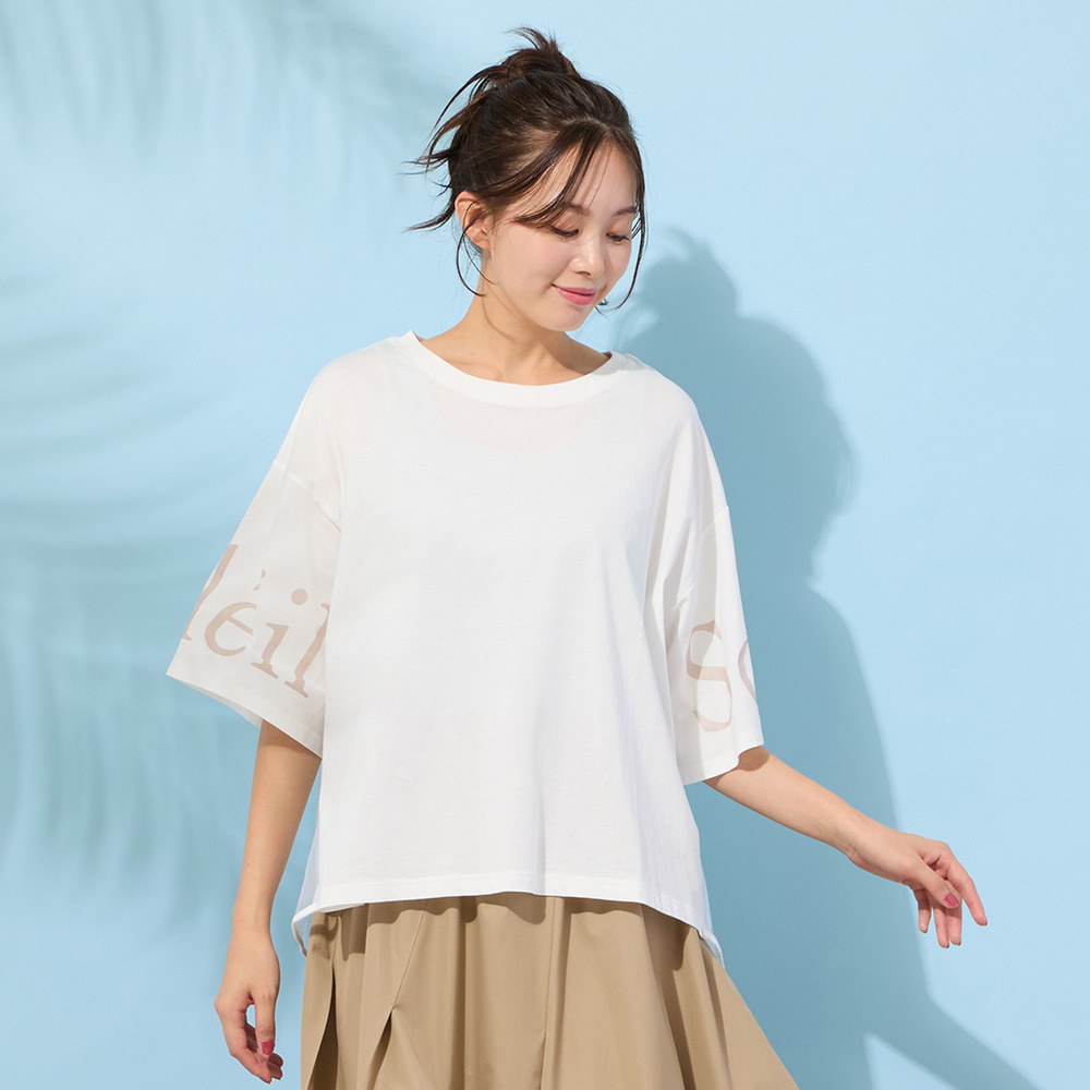 【手洗いOK・紫外線防止・接触冷感】『Soleil』袖プリントカットソー