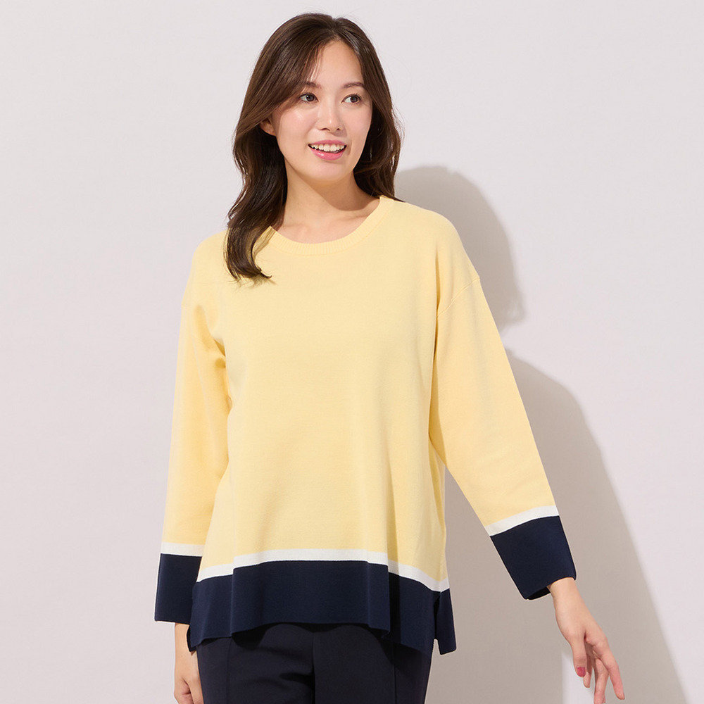 【手洗いOK】トリカラー・サイドスリットニットプルオーバー