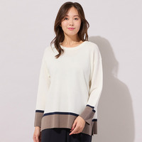 【手洗いOK】トリカラー・サイドスリットニットプルオーバー