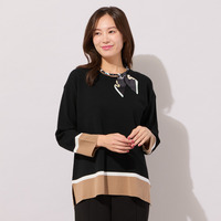 【手洗いOK】トリカラー・サイドスリットニットプルオーバー