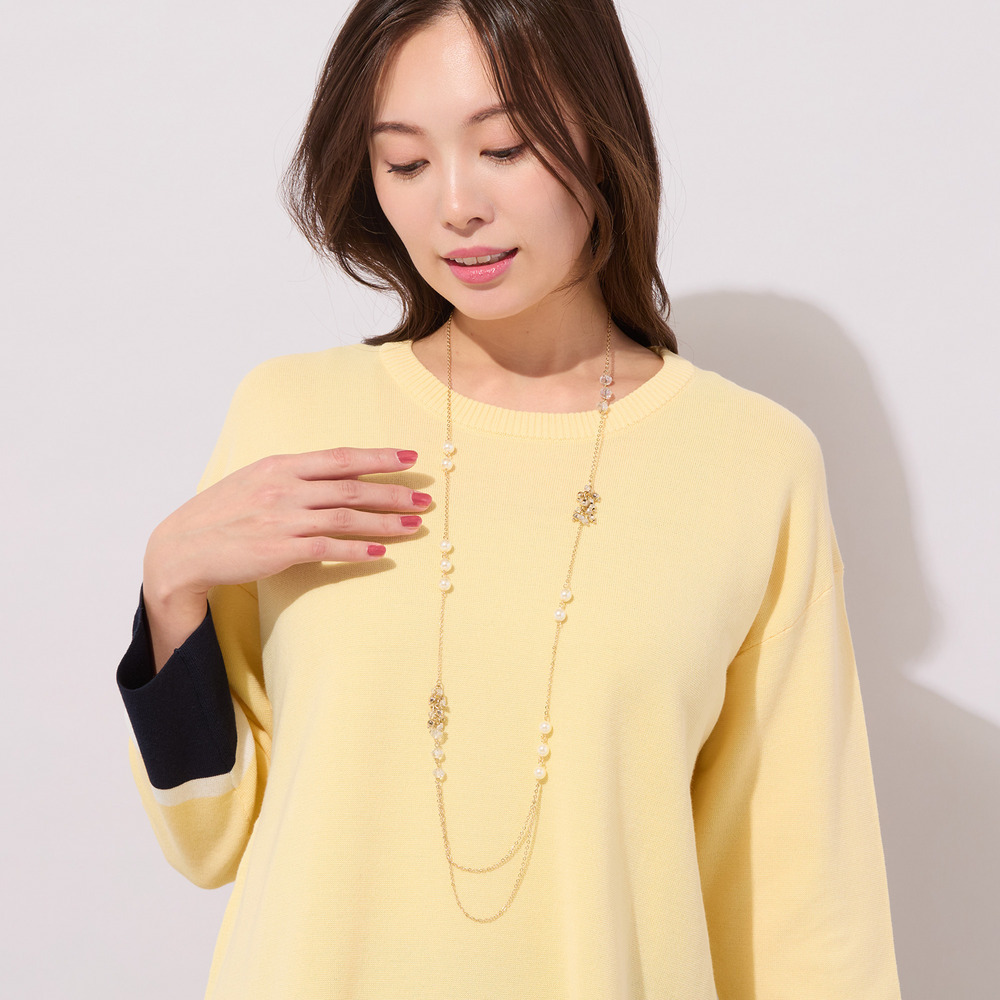 パール調×ゴール調チェーンネックレス