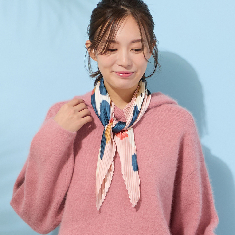 【手洗いOK】マルチカラープリント・プリーツストール