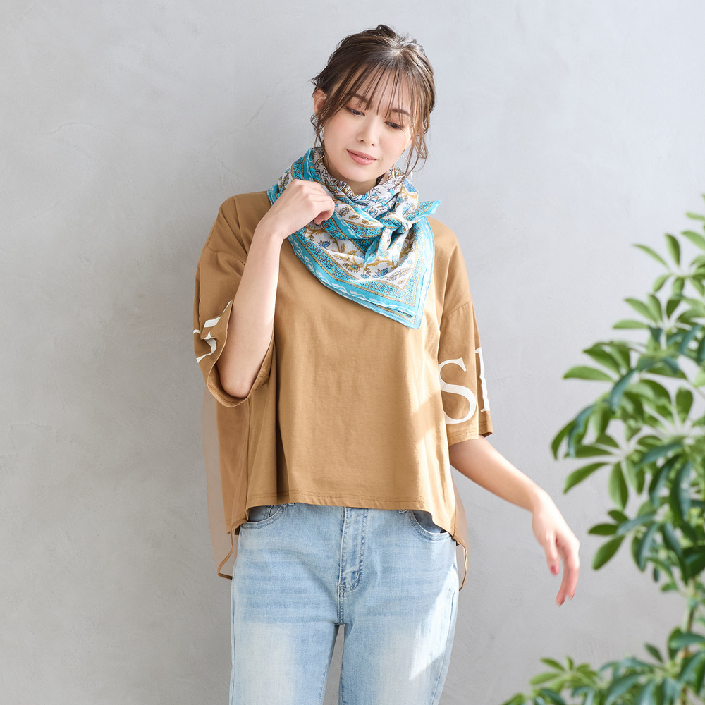 【綿100％】ビッグスクエア・ボタニカルプリントストール