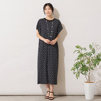 【手洗いOK】ドットプリント・パワーショルダーサックワンピース