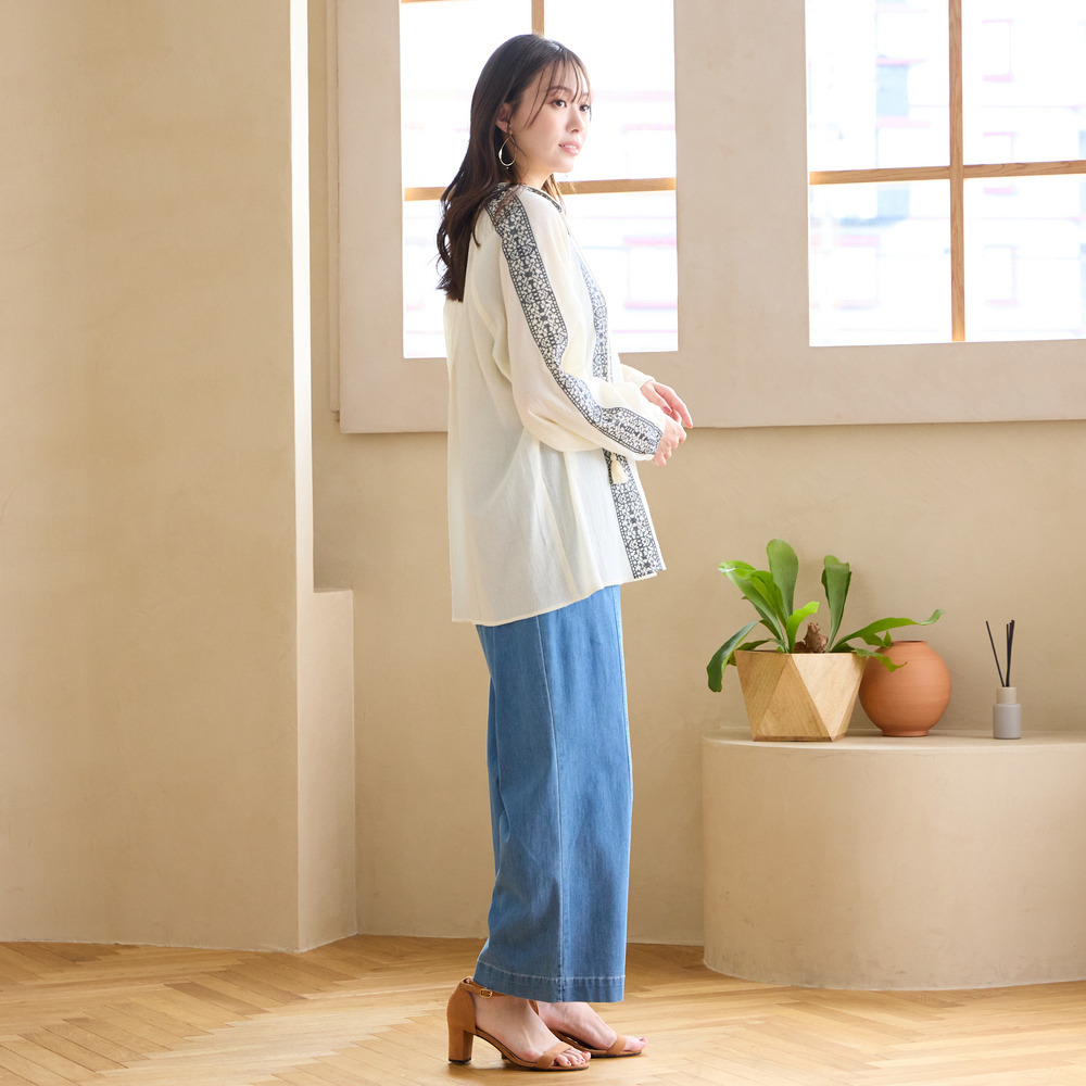 【手洗いOK・綿100%】綿楊柳刺繍ラグランスリーブブラウス7