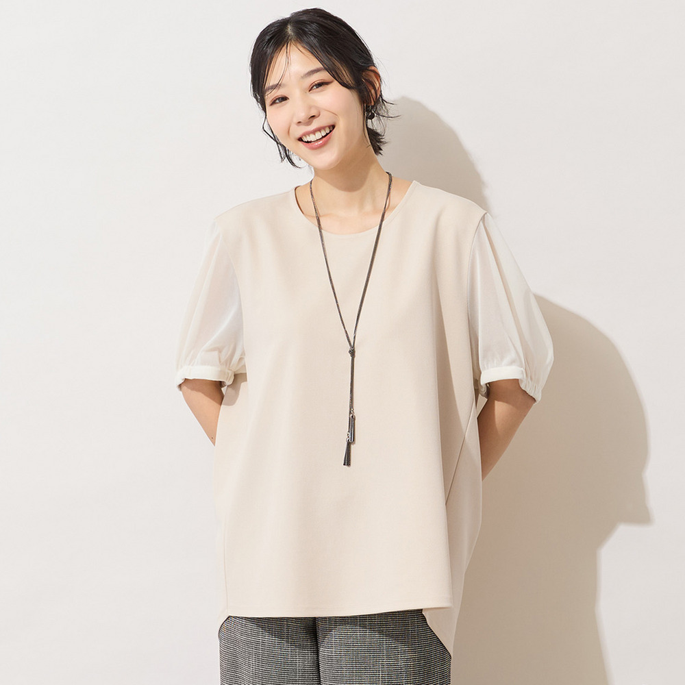 【手洗いOK・セットアップ対応】シフォンパフスリーブカットソー