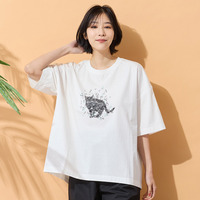 【手洗いOK・綿100％】ブラックキャットプリントカットソー