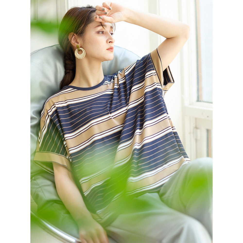 ハイゲージコットンボーダー・ボックスTシャツ/ 大きいサイズ ピサーノ1