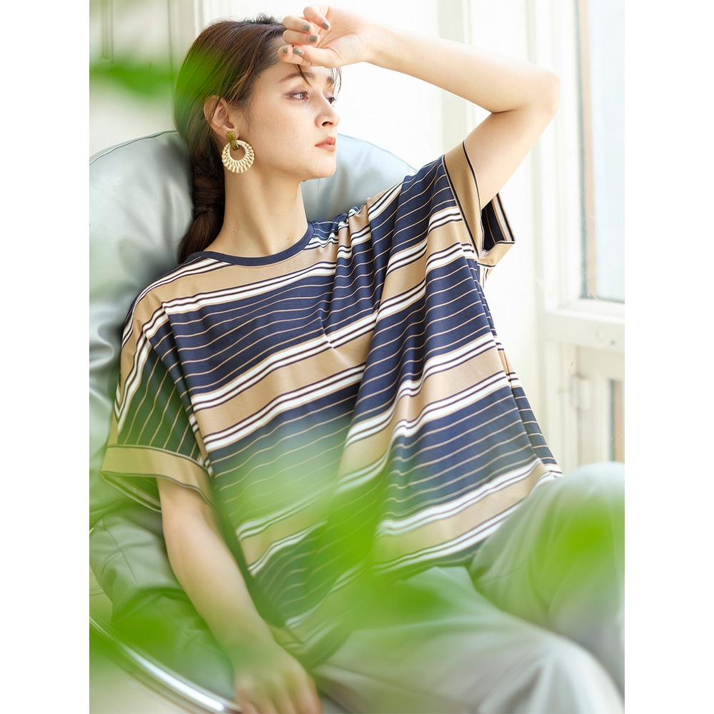 ハイゲージコットンボーダー・ボックスTシャツ/ 大きいサイズ ピサーノ1