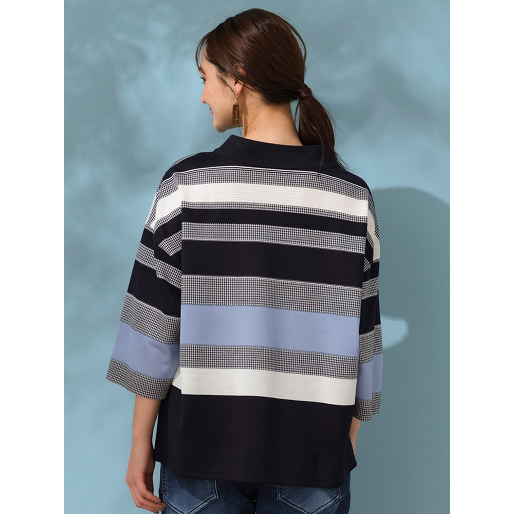 千鳥ボーダーハイネックTシャツ/ 大きいサイズ ピサーノ3