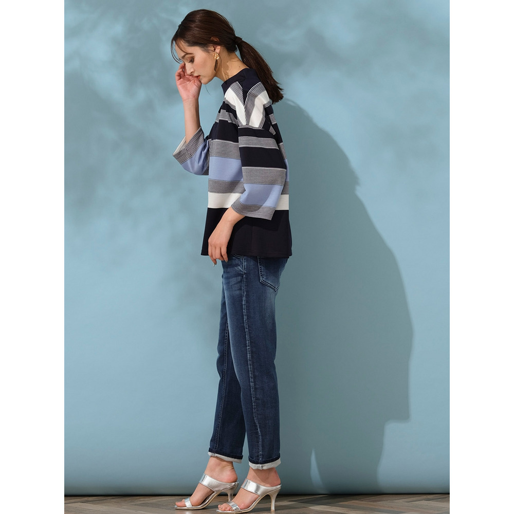 千鳥ボーダーハイネックTシャツ/ 大きいサイズ ピサーノ4