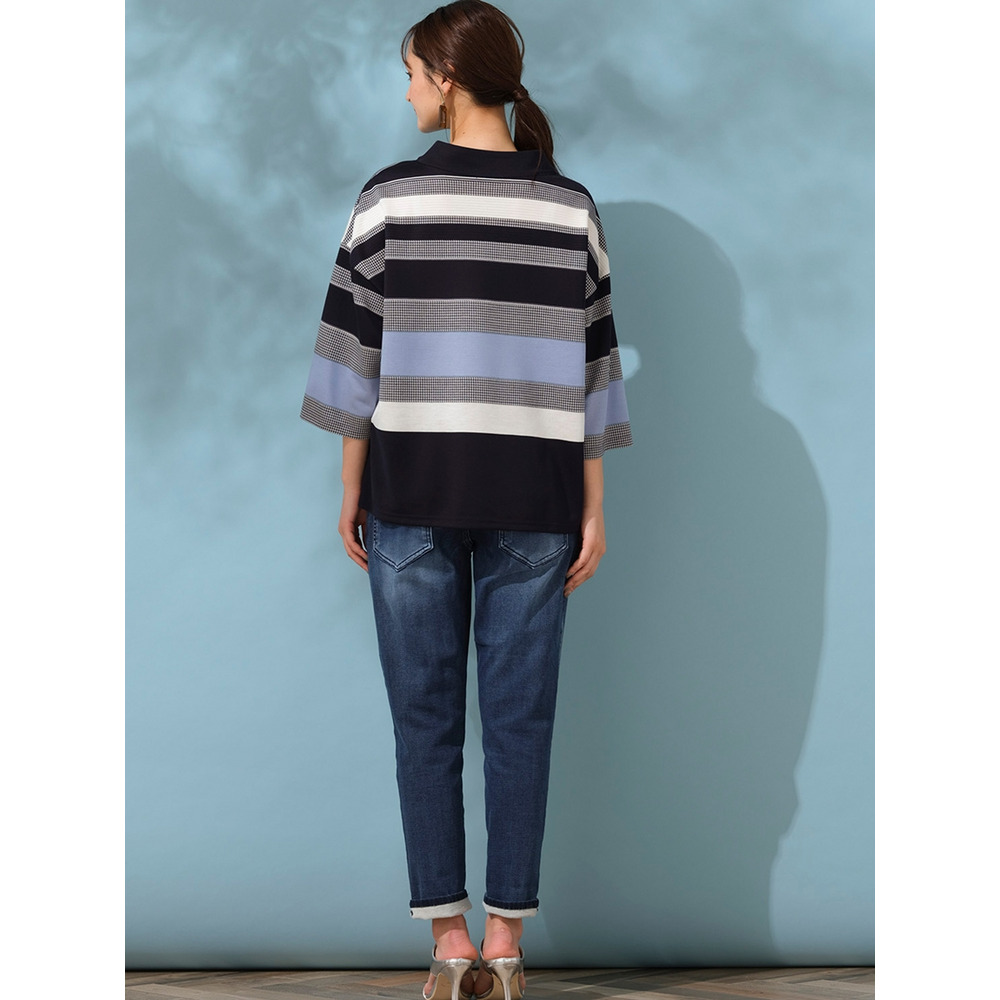 千鳥ボーダーハイネックTシャツ/ 大きいサイズ ピサーノ5