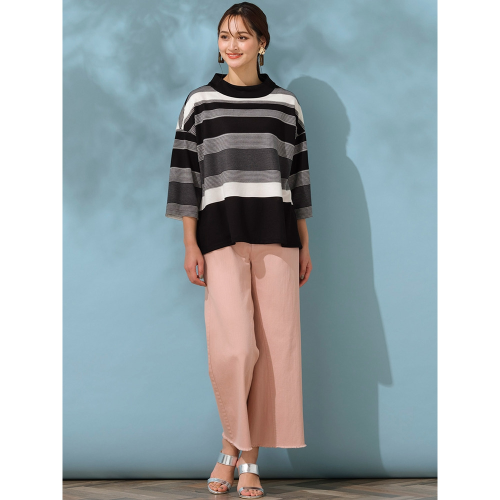 千鳥ボーダーハイネックTシャツ/ 大きいサイズ ピサーノ7