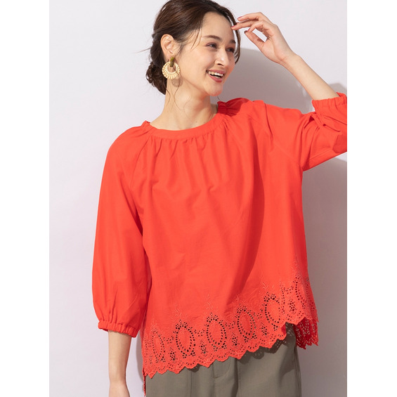 ラグラン切り替え・裾刺繍コットンローンブラウス【アリノマ/Alinoma】 ラグラン切り替え・裾刺繍コットンローンブラウス【アリノマ/Alinoma】