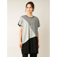 ボーダー斜め切り替え・チュニック丈カットソー