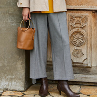 [あったか素材]両面起毛ピンタック千鳥柄ワイドパンツ