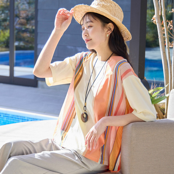 マルチストライプ ドッキングTシャツ【アリノマ/Alinoma】 マルチストライプ ドッキングTシャツ【アリノマ/Alinoma】
