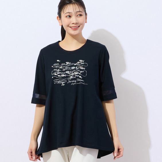 fish刺繍 フレアカットソー【アリノマ/Alinoma】 fish刺繍 フレアカットソー【アリノマ/Alinoma】