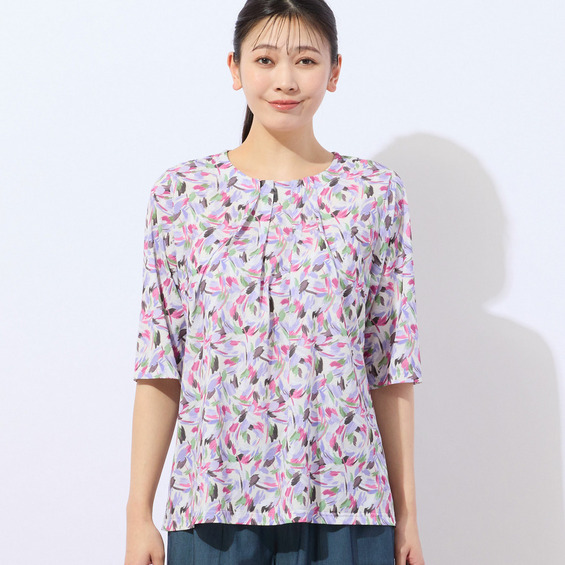 フェザー柄タックTシャツ【アリノマ/Alinoma】 フェザー柄タックTシャツ【アリノマ/Alinoma】
