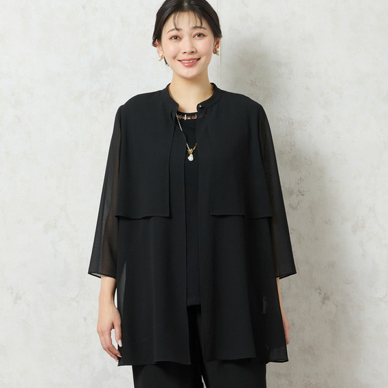 ■商品紹介■ 【大きいサイズ】【L～4Lサイズ展開】 【洗える】【セットアップ対応】 ◆夏のフォーマルシーンに活躍するエレガンスブラウス◆ 日本製の梨地ジョーゼットを贅沢に使用したブラウスです。 薄手