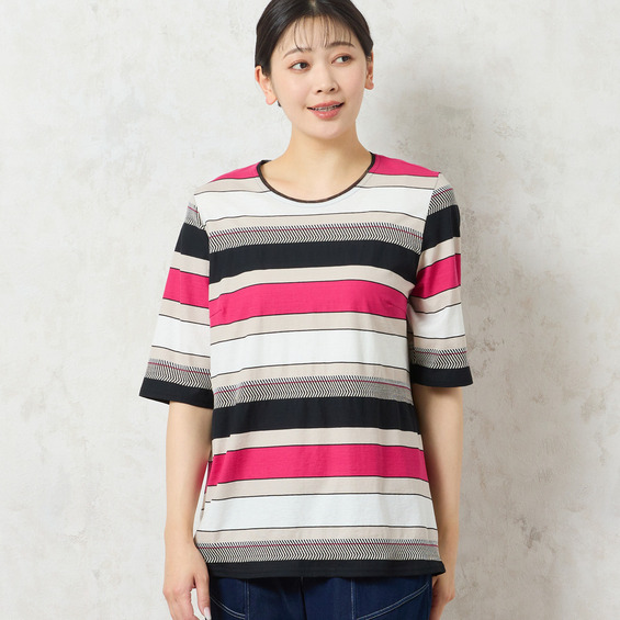 【洗える・日本製・綿100%】カラーボーダーTシャツ【アリノマ/Alinoma】 【洗える・日本製・綿100%】カラーボーダーTシャツ【アリノマ/Alinoma】