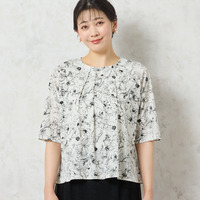 【洗える・日本製】モノトーンフラワーチュールTシャツ