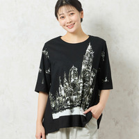 【洗える・日本製・綿100%】街並み柄コットンTシャツ