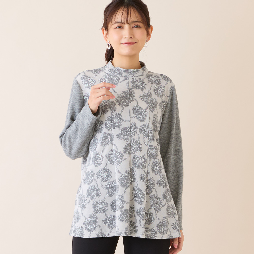 【洗える・アンサンブル可・3L/4Lサイズあり】ソフトニット花柄カットソー