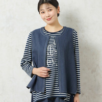 【洗える・セットアップ可能】リブ使いデニムベスト