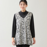 【洗える・日本製・3L/4Lサイズあり】リボン柄ジャカードカットソー