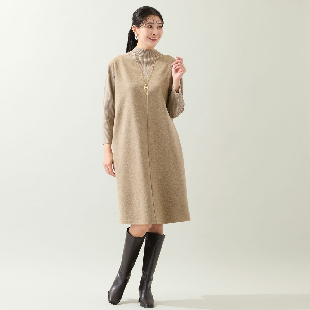 【3L/4Lサイズあり】綿混ジャージー レイヤード風ワンピース11