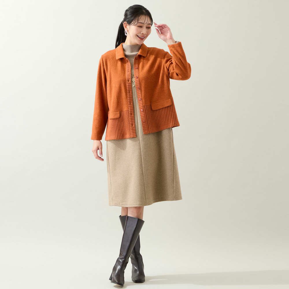 【3L/4Lサイズあり】綿混ジャージー レイヤード風ワンピース13