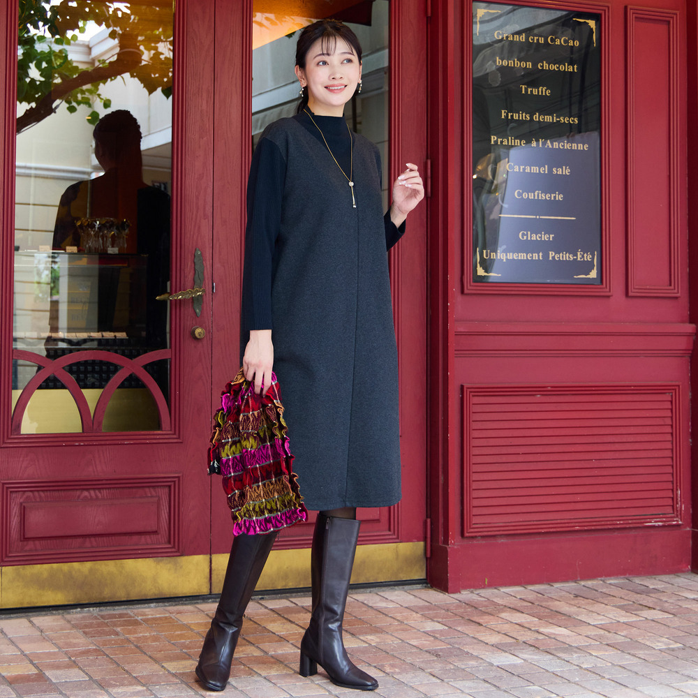 【3L/4Lサイズあり】綿混ジャージー レイヤード風ワンピース2