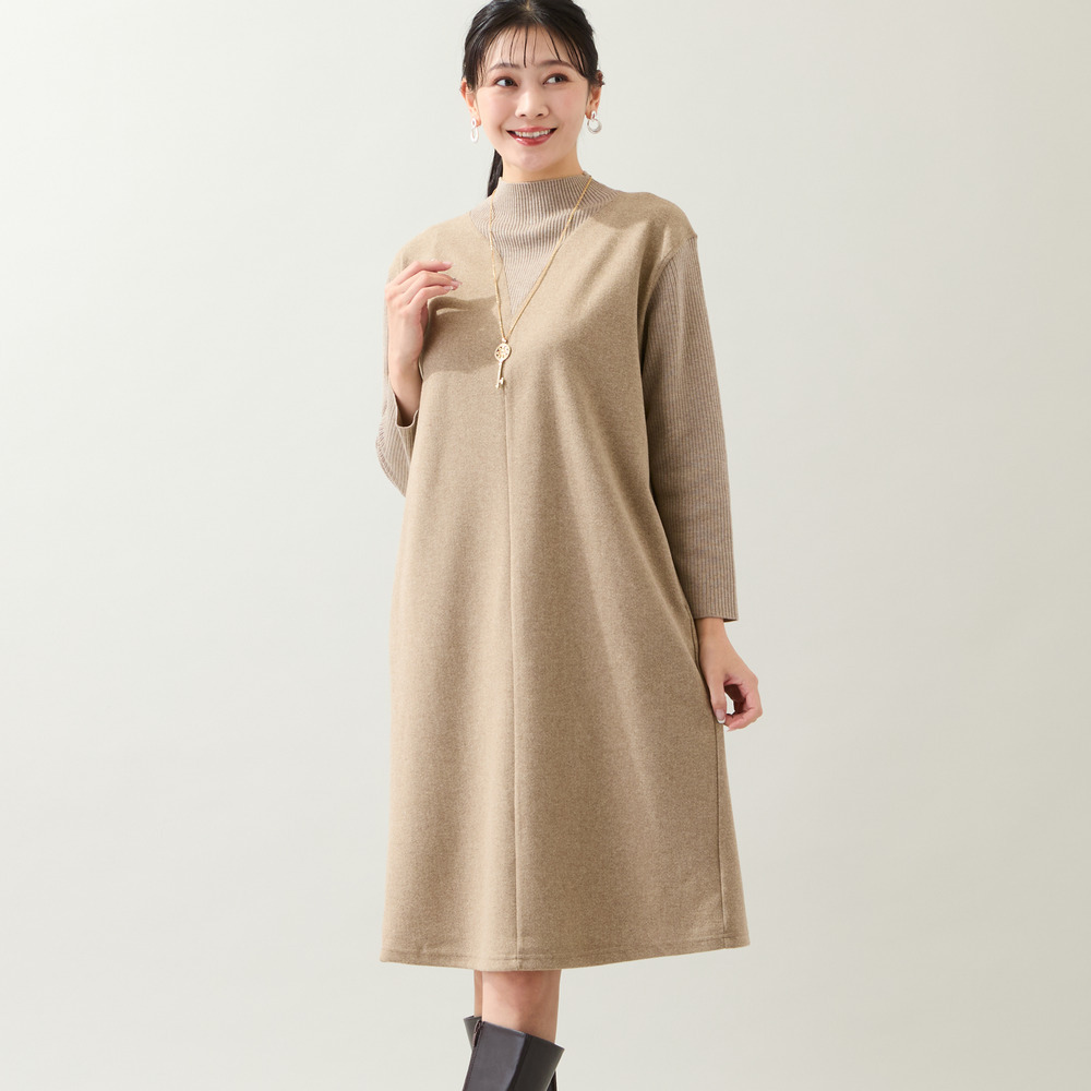 【3L/4Lサイズあり】綿混ジャージー レイヤード風ワンピース8