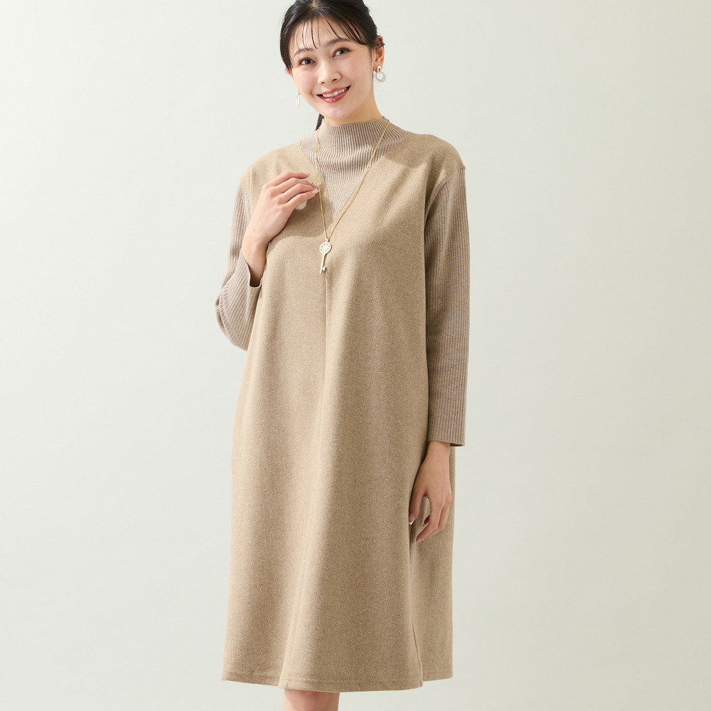 【3L/4Lサイズあり】綿混ジャージー レイヤード風ワンピース1